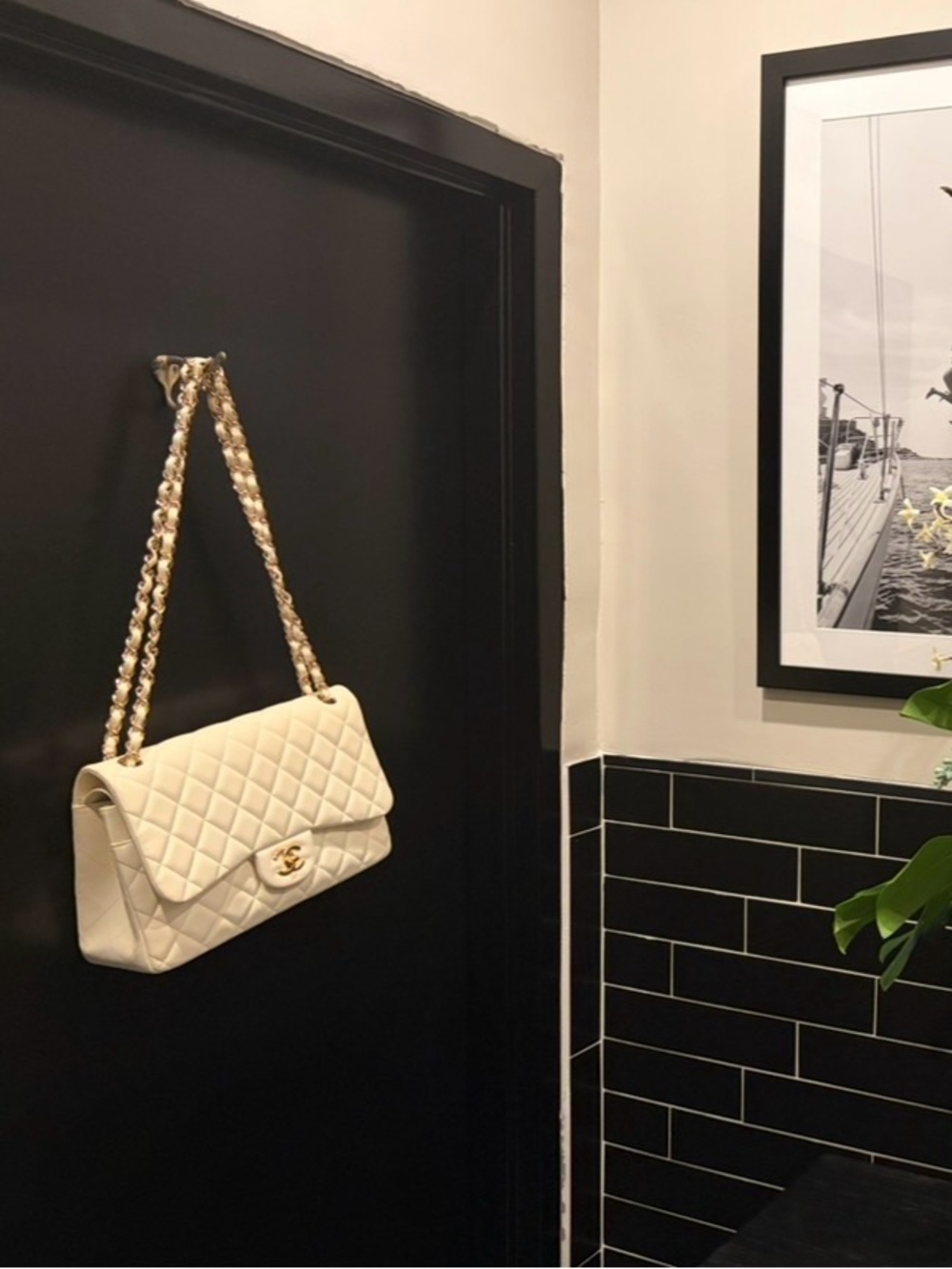 CHANEL Quilted Cream Shoulder Bag with Gold Chain